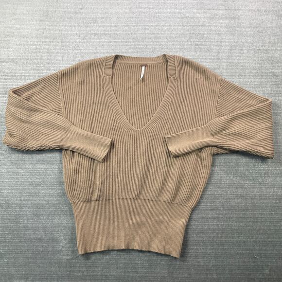 Free People Sweater Women XS Tan Allure Pullover Ribbed Knit Slouchy Boho - Picture 7 of 7